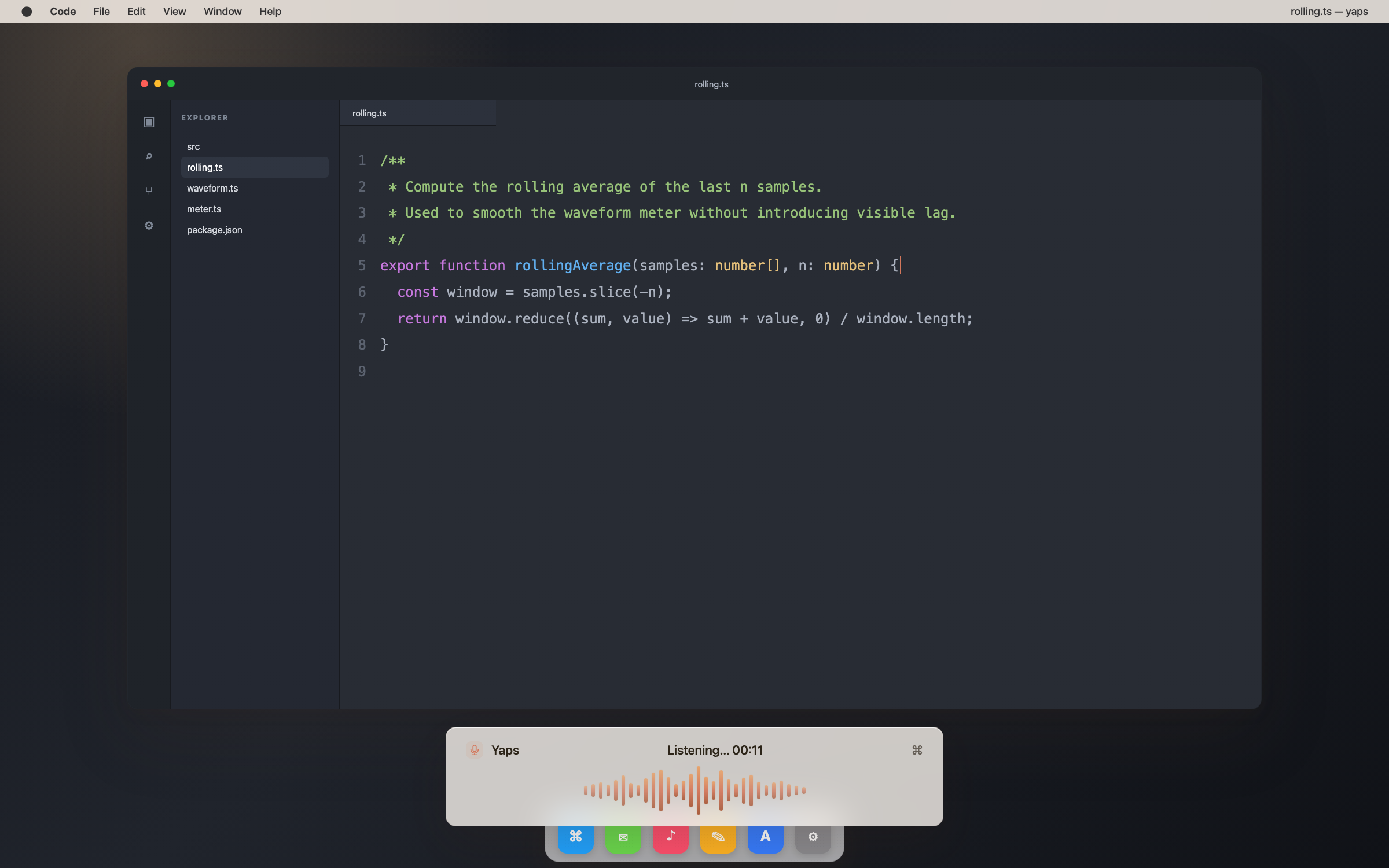 Yaps dictating into Visual Studio Code