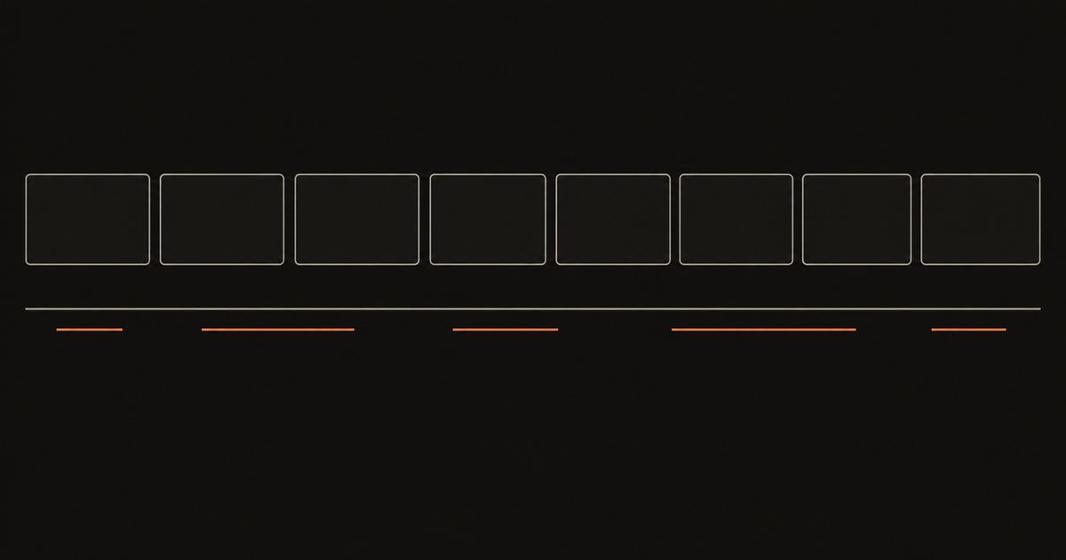 A video timeline with subtitle blocks aligned under it, rendered in a dark editorial style with an ember accent